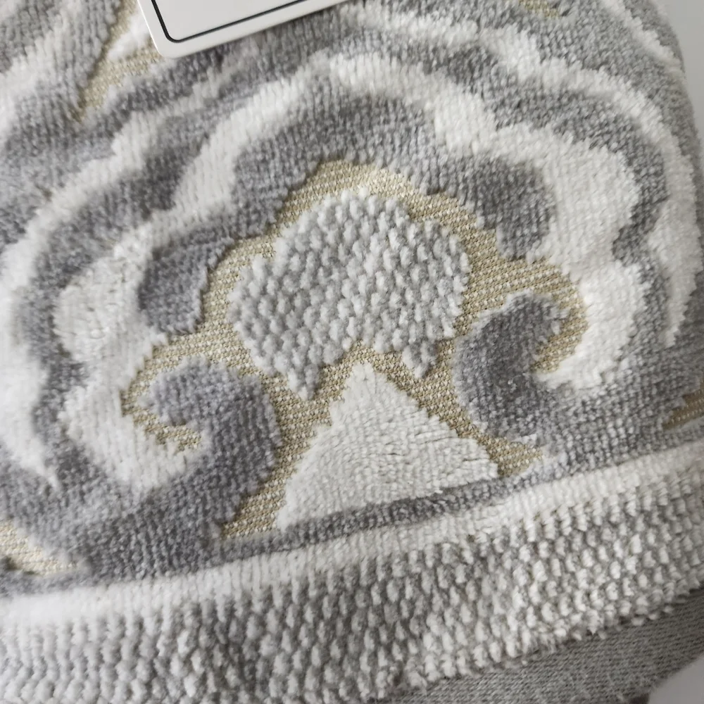 Hotel Vendome 2 Hand Towels Gray White Kahki Gold Velour